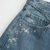 Low-Rise Dark Wash Floral Embroidery Baggy Jeans Low-Rise Dark Wash Floral Embroidery Baggy Jeans