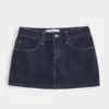 Low-Rise Dark Wash Plaid Pocket Denim Mini Skort