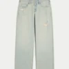 Low-Rise Distressed Light Wash Baggy Jeans