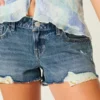 Low-Rise Distressed Medium Wash Denim Mini Shorts Low-Rise Distressed Medium Wash Denim Mini Shorts