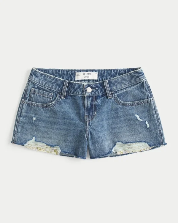 Low-Rise Distressed Medium Wash Denim Mini Shorts Low-Rise Distressed Medium Wash Denim Mini Shorts