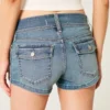 Low-Rise Light Wash Denim Shortie Shorts Low-Rise Light Wash Denim Shortie Shorts