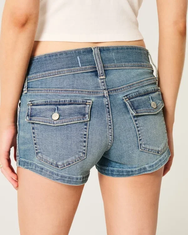 Low-Rise Light Wash Denim Shortie Shorts Low-Rise Light Wash Denim Shortie Shorts