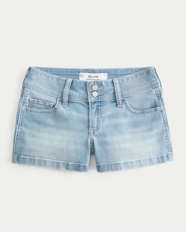 Low-Rise Light Wash Denim Shortie Shorts Low-Rise Light Wash Denim Shortie Shorts