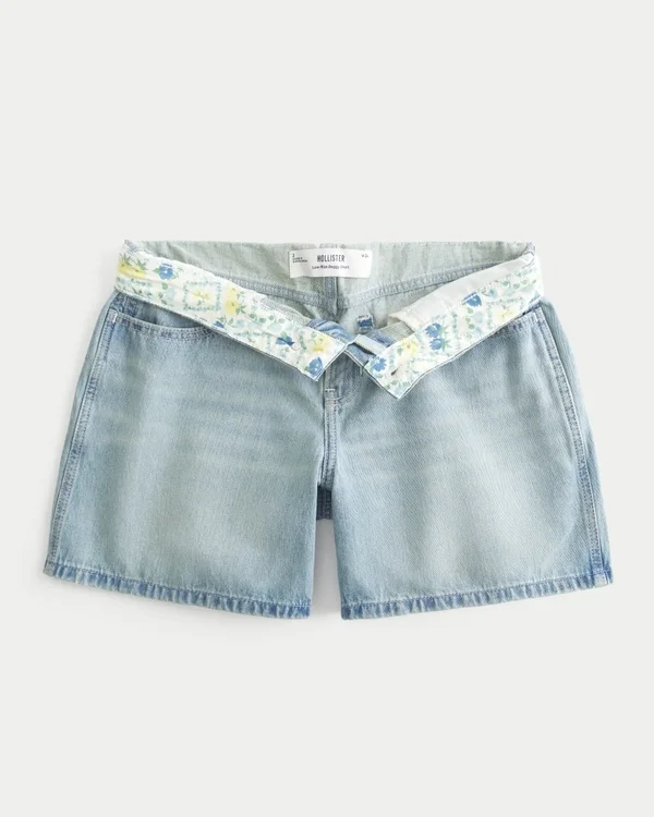 Low-Rise Light Wash Foldover Waist Baggy Denim Shorts 5″ Low-Rise Light Wash Foldover Waist Baggy Denim Shorts 5″
