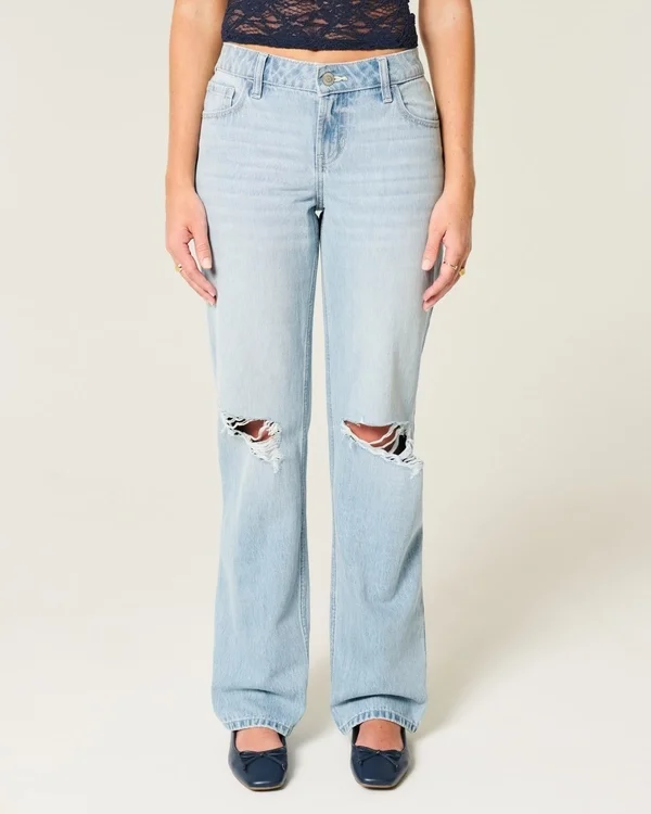 Low-Rise Light Wash Ripped Loose Jeans Low-Rise Light Wash Ripped Loose Jeans