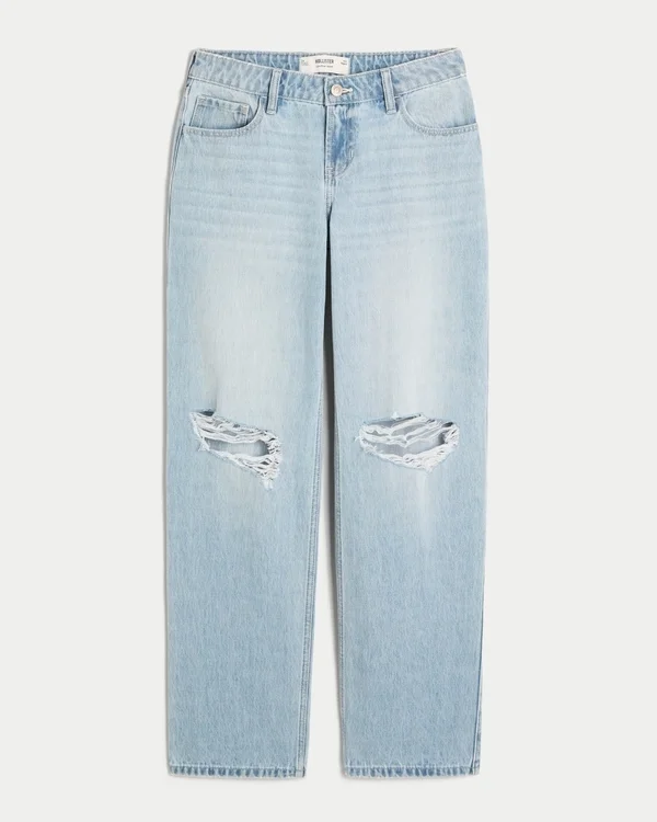 Low-Rise Light Wash Ripped Loose Jeans Low-Rise Light Wash Ripped Loose Jeans