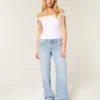 Low-Rise Light Wash Studded Bows Baggy Jeans