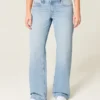 Low-Rise Light Wash Studded Bows Baggy Jeans