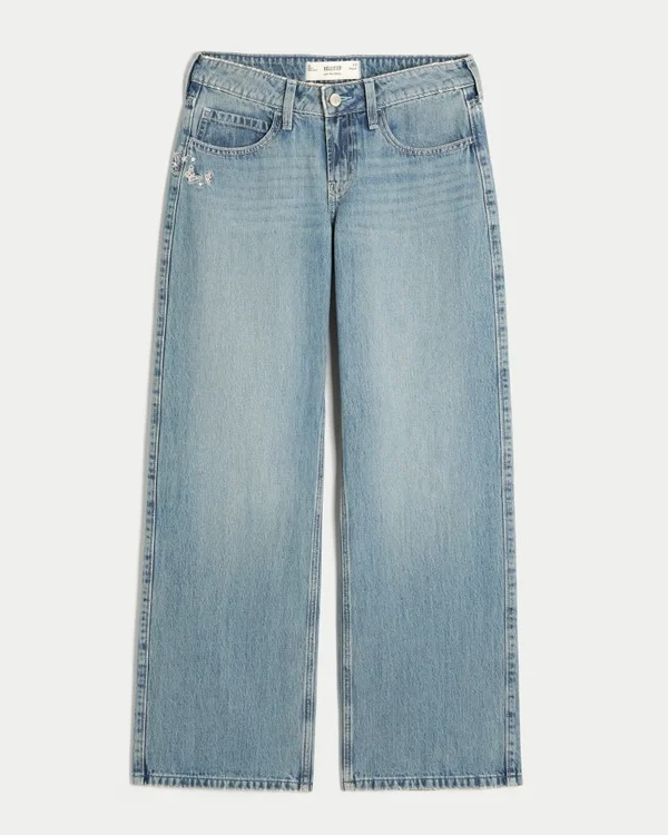 Low-Rise Medium Wash Butterfly Graphic Baggy Jeans Low-Rise Medium Wash Butterfly Graphic Baggy Jeans