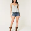 Low-Rise Medium Wash Denim Shortie Shorts