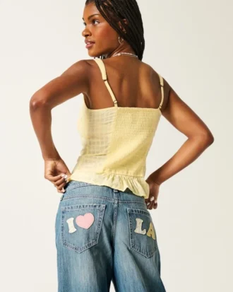 Low-Rise Medium Wash Los Angeles Graphic Baggy Jeans