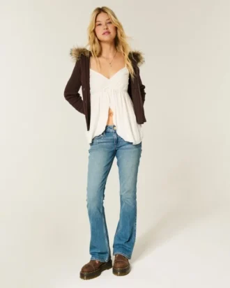 Low-Rise Medium Wash Studded Bootcut Jeans