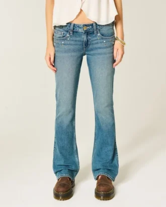 Low-Rise Medium Wash Studded Bootcut Jeans
