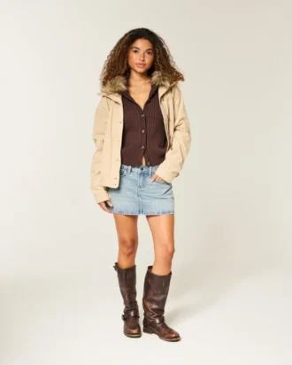 Low-Rise Medium Wash Studded Denim Mini Skort