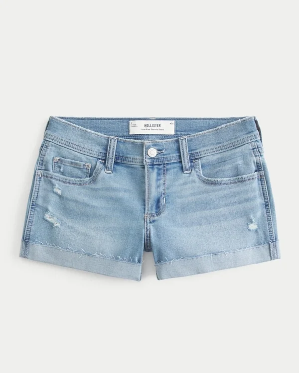 Low-Rise Ripped Light Wash Denim Shortie Shorts Low-Rise Ripped Light Wash Denim Shortie Shorts