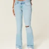 Low-Rise Ripped Light Wash Embroidered Bootcut Jeans