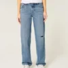 Low-Rise Ripped Medium Wash Loose Jeans