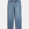 Low-Rise Ripped Medium Wash Loose Jeans