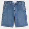 Medium Wash Baggy Painter Denim Shorts