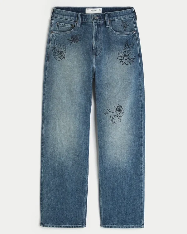 Medium Wash Doodle Baggy Jeans Medium Wash Doodle Baggy Jeans