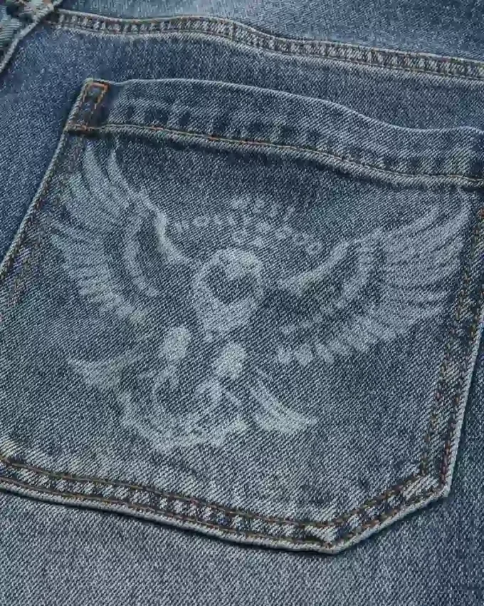 Medium Wash Eagle Graphic Skater Baggy Jeans Medium Wash Eagle Graphic Skater Baggy Jeans