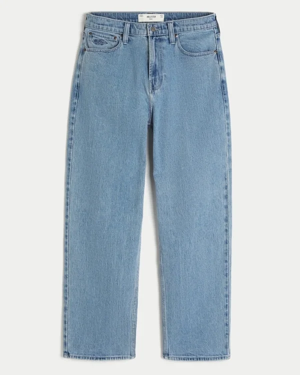 Medium Wash Embroidered Baggy Jeans Medium Wash Embroidered Baggy Jeans