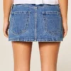 Medium Wash Embroidered Chain Denim Mini Skort