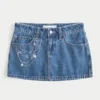 Medium Wash Embroidered Chain Denim Mini Skort