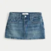 Medium Wash Embroidered Denim Mini Skort