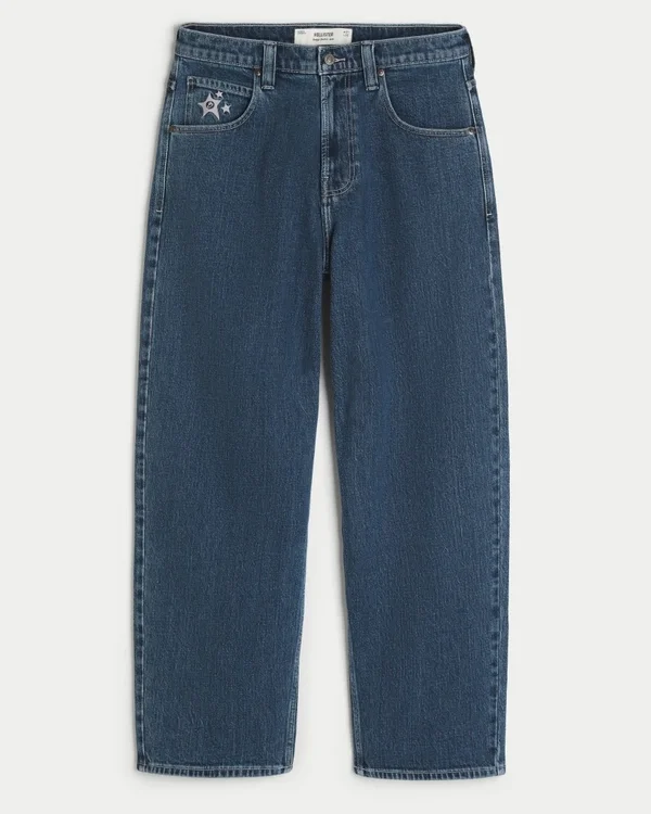 Medium Wash Star Graphic Skater Baggy Jeans Medium Wash Star Graphic Skater Baggy Jeans