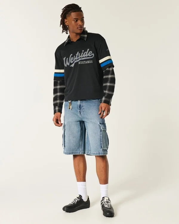 Medium Wash Super Baggy Denim Cargo Shorts Medium Wash Super Baggy Denim Cargo Shorts