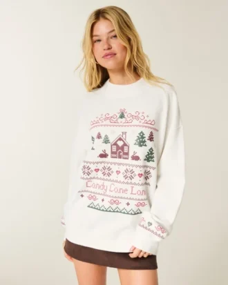 Oversized Mock-Neck Puff Print Winter Graphic Sweatshirt