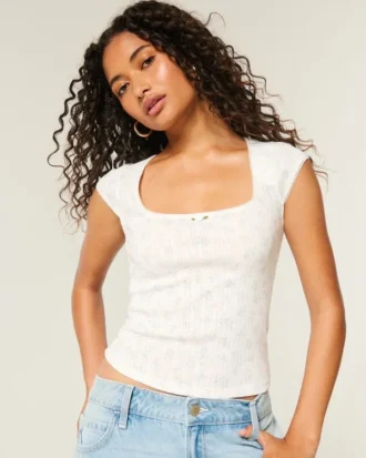 Pointelle Square-Neck Top