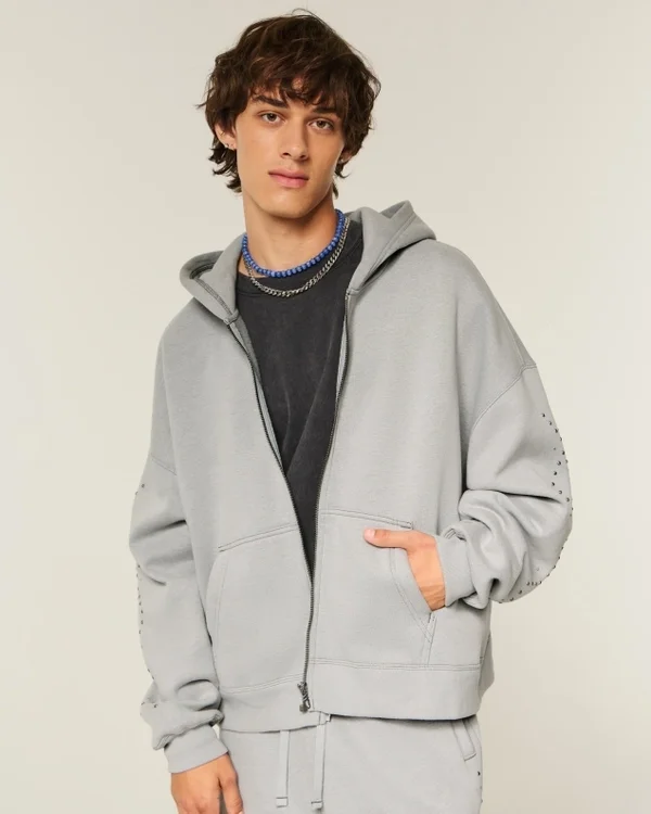 Rectangle Fit Studded Zip-Up Hoodie Rectangle Fit Studded Zip-Up Hoodie