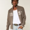 Relaxed Number Graphic Zip-Up Sweater