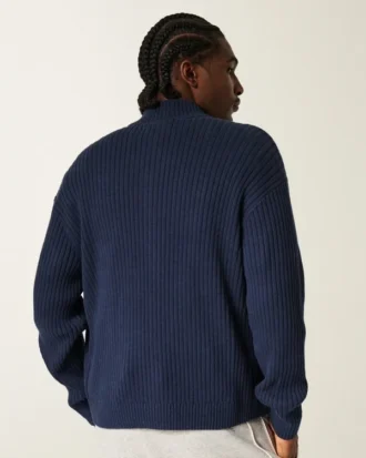 Relaxed Zip-Up Emblem Sweater