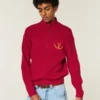 Relaxed Zip-Up Horseshoe Graphic Sweater