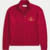Relaxed Zip-Up Horseshoe Graphic Sweater