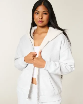 Reversible Faux Fur-Lined Fleece Zip-Up Hoodie