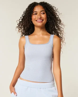 Ribbed Seamless Fabric Square-Neck Tank