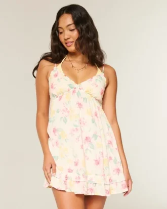 Rope Trim Babydoll Mini Dress