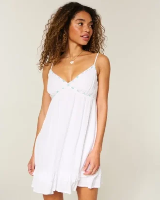 Rope Trim Babydoll Mini Dress