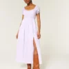 Short-Sleeve Open-Back Maxi Dress