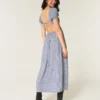 Short-Sleeve Open-Back Maxi Dress