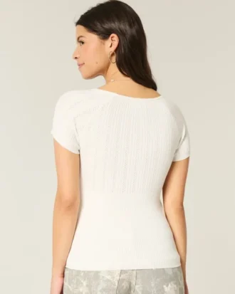 Short-Sleeve Square Neck Sweater