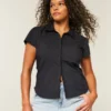 Short-Sleeve Stretch Poplin Button-Through Shirt