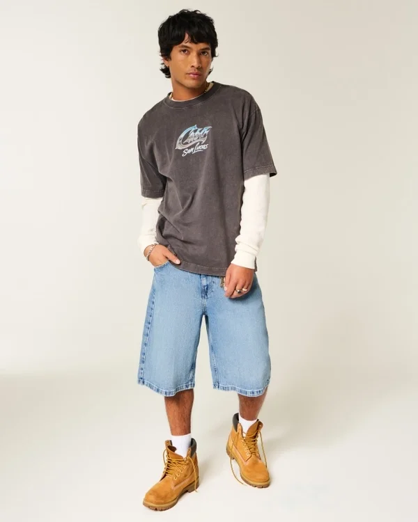 Skull Graphic Super Baggy Denim Shorts Skull Graphic Super Baggy Denim Shorts