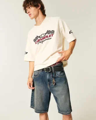 Snake Graphic Baggy Denim Shorts