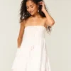 Strapless Crochet-Style Bodice Babydoll Mini Dress